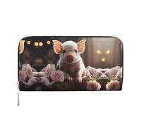 WZYCWB Carino giovane maiale stampato portafoglio con cerniera perfetto per viaggi, affari e uso quotidiano. Contiene telefoni cellulari e contanti.
