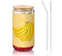 WZYCWB cartone animato banana 16oz bambù coperchio paglia tazza di vetro tazze da caffè ghiacciato carino tazze da tè ghiacciato tazze da birra ideali per accessori bar caffè regali estetici