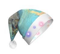 WZYCWB Cartone animato mappa del mondo adulto Capodanno cappello di Natale, con luci a LED, unisex peluche cappello di Natale, Capodanno regalo festa di Natale