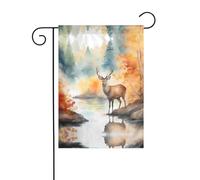 WZYCWB Cervo vicino al fiume Bandiere decorative da giardino stampate, piccole bandiere impermeabili per esterni, decorazione per atmosfera festosa