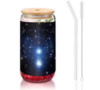 WZYCWB cielo stellato 16 once bambù coperchio paglia tazza di vetro tazze da caffè ghiacciato carino tazze da tè ghiacciato tazze da birra ideali per caffè accessori bar regali estetici