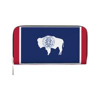WZYCWB cielo stellato pochette in pelle portafogli con cerniera e porta carte sono perfetti per i viaggi o l'uso quotidiano, Bandiera dello stato del Wyoming, Taglia unica