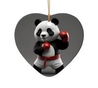 WZYCWB Ciondolo in ceramica 3D a forma di cuore con motivo panda, kung fu, perfetto per decorare l'albero di Natale per feste invernali
