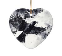 WZYCWB Ciondolo in ceramica a forma di cuore a forma di corvo d'inchiostro, perfetto per decorare l'albero di Natale in casa per feste invernali