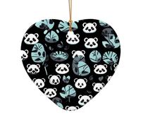 WZYCWB Ciondolo in ceramica a forma di cuore a forma di panda bianco e nero, perfetto per decorare l'albero di Natale in casa per feste invernali