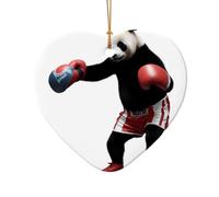 WZYCWB Ciondolo in ceramica a forma di cuore a forma di panda che pratica il Kung Fu, perfetto per decorare l'albero di Natale in casa per feste invernali