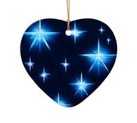 WZYCWB Ciondolo in ceramica a forma di cuore a forma di stella blu in stile cartone animato, perfetto per decorare l'albero di Natale per feste invernali