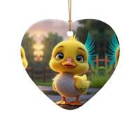 WZYCWB Ciondolo in ceramica a forma di cuore con anatroccolo giallo, perfetto per decorare l'albero di Natale in casa per feste invernali