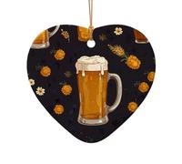 WZYCWB Ciondolo in ceramica a forma di cuore con immagine di sfondo a forma di birra, perfetto per decorare l'albero di Natale in casa per feste invernali
