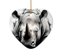WZYCWB Ciondolo in ceramica a forma di cuore con motivo a schizzi di inchiostro rinoceronte, perfetto per decorare l'albero di Natale per feste invernali