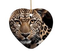 WZYCWB Ciondolo in ceramica a forma di cuore con motivo leopardato dagli occhi grandi, perfetto per decorare l'albero di Natale in casa per feste invernali