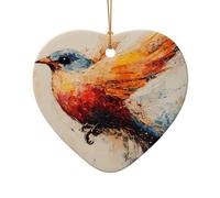 WZYCWB Ciondolo in ceramica a forma di cuore con motivo uccellino, perfetto per decorare l'albero di Natale in casa per feste invernali