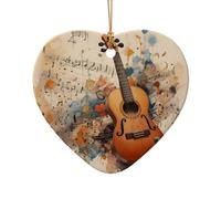 WZYCWB Ciondolo in ceramica a forma di cuore con note di chitarra, perfetto per decorare l'albero di Natale in casa per feste invernali