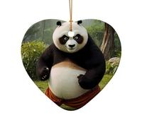 WZYCWB Ciondolo in ceramica a forma di cuore con panda gigante nella giungla, perfetto per decorare l'albero di Natale in casa per feste invernali