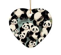 WZYCWB Ciondolo in ceramica a forma di cuore con panda giganti, perfetto per decorare l'albero di Natale in casa per feste invernali