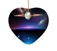 WZYCWB Ciondolo in ceramica a forma di cuore con Saturno cosmico, perfetto per decorare l'albero di Natale in casa per feste invernali