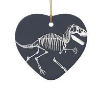 WZYCWB Ciondolo in ceramica a forma di cuore con scheletro di dinosauro in esecuzione, perfetto per decorare l'albero di Natale in casa per feste invernali