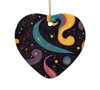 WZYCWB Ciondolo in ceramica a forma di cuore con simboli artistici colorati, perfetto per decorare l'albero di Natale in casa per feste invernali