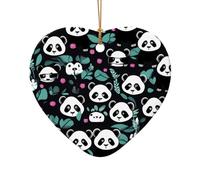WZYCWB Ciondolo in ceramica a forma di cuore con simpatico volto di panda, perfetto per decorare l'albero di Natale in casa per feste invernali