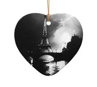 WZYCWB Ciondolo in ceramica a forma di cuore nero a forma di Parigi, perfetto per decorare l'albero di Natale in casa per feste invernali