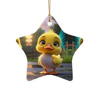 WZYCWB Ciondolo in ceramica a forma di stella a forma di anatroccolo giallo, perfetto per decorare l'albero di Natale in casa per feste invernali