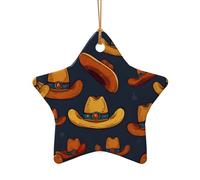 WZYCWB Ciondolo in ceramica a forma di stella a forma di cappello da cowboy, perfetto per decorare l'albero di Natale in casa per feste invernali