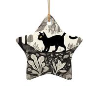 WZYCWB Ciondolo in ceramica a forma di stella a forma di gatto nero in strana foresta, perfetto per decorare l'albero di Natale per feste invernali