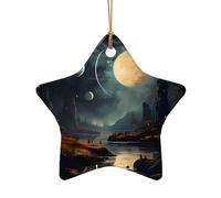 WZYCWB Ciondolo in ceramica a forma di stella a forma di luna, stelle e pianeti, perfetto per decorare l'albero di Natale per feste invernali, Misura unica, Ceramica