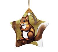 WZYCWB Ciondolo in ceramica a forma di stella a forma di scoiattolo che mangia noci, perfetto per decorare l'albero di Natale in casa per feste invernali