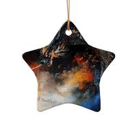 WZYCWB Ciondolo in ceramica a forma di stella con drago astratto, perfetto per decorare l'albero di Natale in casa per feste invernali