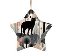 WZYCWB Ciondolo in ceramica a forma di stella con gatto nella giungla, perfetto per decorare l'albero di Natale in casa per feste invernali