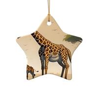 WZYCWB Ciondolo in ceramica a forma di stella con giraffa madre e bambino, perfetto per decorare l'albero di Natale in casa per feste invernali, Misura unica, Ceramica