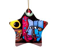 WZYCWB Ciondolo in ceramica a forma di stella con illustrazione astratta, perfetto per decorare l'albero di Natale in casa per feste invernali