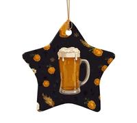WZYCWB Ciondolo in ceramica a forma di stella con immagine di sfondo a forma di birra, perfetto per decorare l'albero di Natale in casa per feste invernali