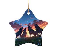 WZYCWB Ciondolo in ceramica a forma di stella con lupo della steppa, perfetto per decorare l'albero di Natale della casa per le feste invernali, Misura unica, Ceramica