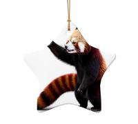 WZYCWB Ciondolo in ceramica a forma di stella con motivo panda rosso, perfetto per decorare l'albero di Natale in casa per feste invernali