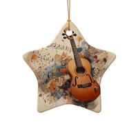 WZYCWB Ciondolo in ceramica a forma di stella con note di chitarra, perfetto per decorare l'albero di Natale in casa per feste invernali