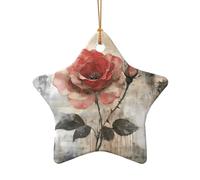 WZYCWB Ciondolo in ceramica a forma di stella con rose rosa in fiore, perfetto per decorare l'albero di Natale in casa per feste invernali