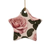 WZYCWB Ciondolo in ceramica a forma di stella con rose rosa, perfetto per decorare l'albero di Natale in casa per feste invernali