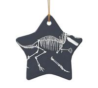 WZYCWB Ciondolo in ceramica a forma di stella con scheletro di dinosauro in esecuzione, perfetto per decorare l'albero di Natale in casa per feste invernali
