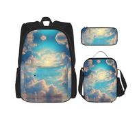 WZYCWB Cloudy Sky Set zaino (set da 3 pezzi) - borsa per la scuola per studenti + astuccio + borsa per il pranzo, zaino di grande capacità