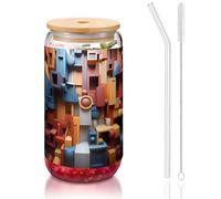WZYCWB Colorato cubo spazio stampato bambù coperchio vetro per caffè freddo caldo e freddo, tè al latte e birra. Una tazza d'acqua elegante.