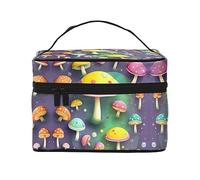 WZYCWB Colorful Dream Mushroom grande borsa cosmetica da donna, borsa cosmetica portatile di grande capacità, borsa cosmetica da viaggio per ragazze, nera, taglia unica, nera, taglia unica, Nero