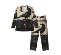 WZYCWB Comodo set loungewear da uomo, pigiama a maniche lunghe con stampa Anchor Crow con elastico in vita e pratiche tasche laterali, Nero , L