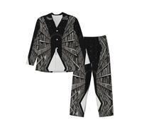 WZYCWB Comodo set loungewear da uomo, pigiama a maniche lunghe con stampa illustrazione sogno con elastico in vita e pratiche tasche laterali, Nero , L