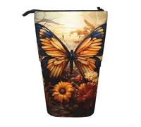 WZYCWB Contenitore retrattile arancione giallo farfalla campo fiori per portapenne, porta pennelli da trucco o borse con coulisse per monete.