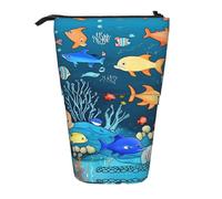 WZYCWB Contenitore retrattile blu subacqueo World of Fish per portapenne, porta pennelli da trucco o borse con coulisse per monete.