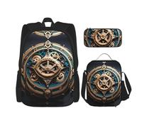 WZYCWB Cool Steampunk Gears Set zaino (set da 3 pezzi) - borsa per la scuola per studenti + astuccio + borsa per il pranzo, zaino di grande capacità