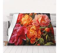 WZYCWB Coperta in flanella stampata con peonie in piena fioritura, 101,6 x 76,2 cm, 76,2-203,2 cm. Una coperta calda per l'autunno e una coperta da viaggio portatile.