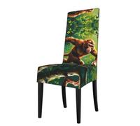 WZYCWB Coprisedia elasticizzato con motivo macachi sull'albero, per sedie da pranzo con schienale quadrato, per sedie predicatrici, sedie da pranzo, copertura protettiva rimovibile